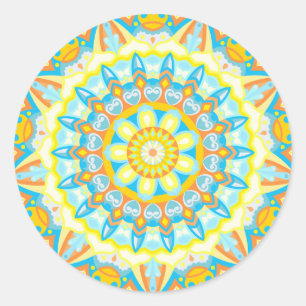 Zomer Mandala Helder Geel Oranje Aestetisch Boho Ronde Sticker
