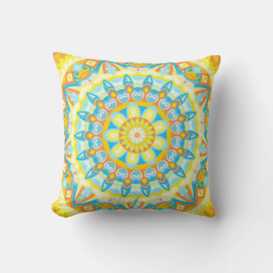 Zomer Mandala Helder Geel Oranje Boho Bloem Kussen