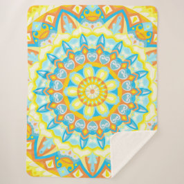 Zomer Mandala Helder Geel Oranje Knus Boho Sherpa Deken