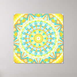 Zomer Mandala Kunst Geel Oranje Boho Helder Canvas Afdruk