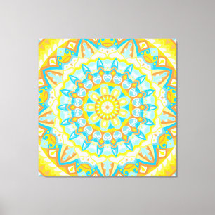 Zomer Mandala Kunst Geel Oranje Boho Helder Canvas Afdruk