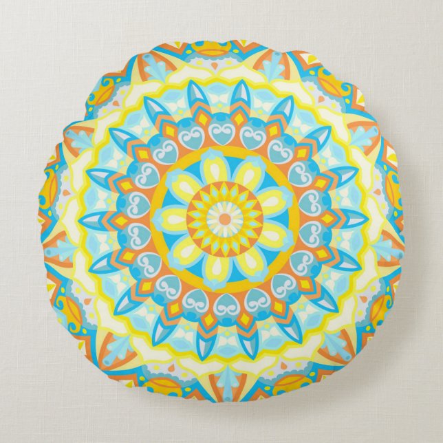 Zomer Mandala Ronde Kussen (Voorkant)