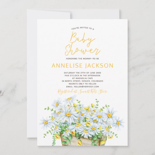 Zomer margrieten geel en wit kant baby shower kaart (Voorkant)