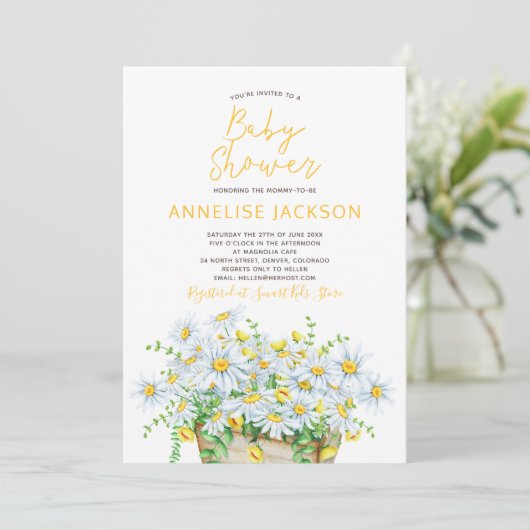 Zomer margrieten geel en wit kant baby shower kaart (Staand voorkant)