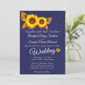 Zomer Marine Blauw Hout Zonnebloemen Rustieke Brui Kaart (Staand voorkant)