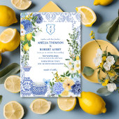 Zomer Mediterraan Blauw tegels Lemon Wedding Kaart
