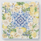 Zomer mediterrane citroen en bloemen stenen onderzetter (Voorkant)