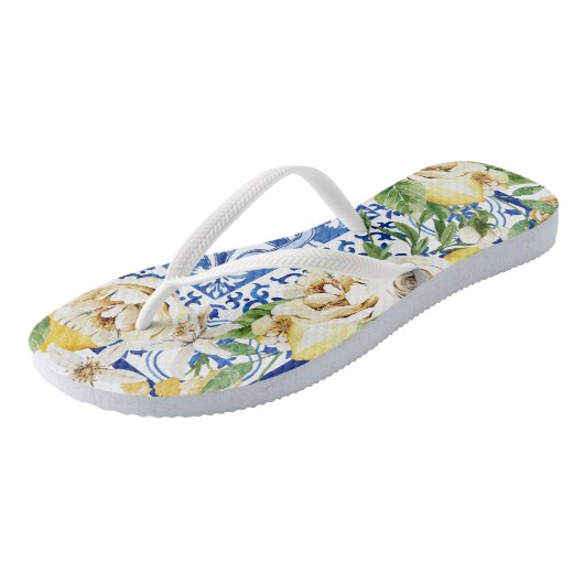 Zomer mediterrane citroen en bloemen teenslippers (Schuin)