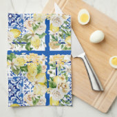 Zomer mediterrane citroen en bloemen theedoek (Quarter Fold)