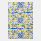 Zomer mediterrane citroen en bloemen theedoek (Verticaal)
