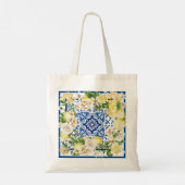 Zomer mediterrane citroen en bloemen tote bag (Achterkant)