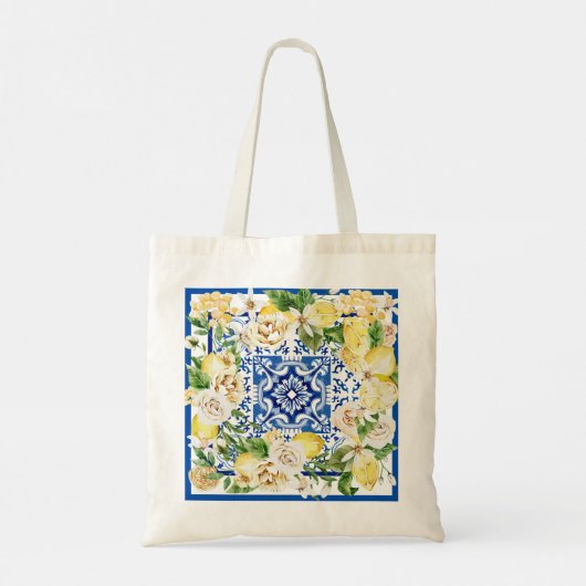 Zomer mediterrane citroen en bloemen tote bag (Achterkant)