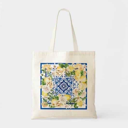 Zomer mediterrane citroen en bloemen tote bag (Voorkant)