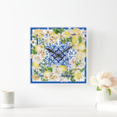 Zomer mediterrane citroen en bloemen    vierkante klok (Huis)