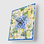 Zomer mediterrane citroen en bloemen    vierkante klok (Hoek)