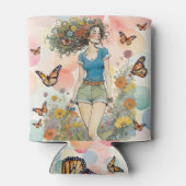 Zomer Meisjes Pastels Bloemen met Vlinders Blikjeskoeler (Achterkant)