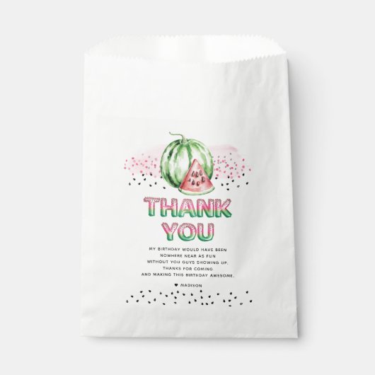 Zomer meloen ballon brieven verjaardag bedankzakje (Voorkant)