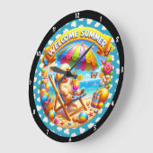 Zomer met strandscène Relaxing Puppy Grote Klok (Hoek)