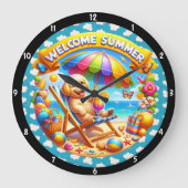 Zomer met strandscène Relaxing Puppy Grote Klok (Voorkant)
