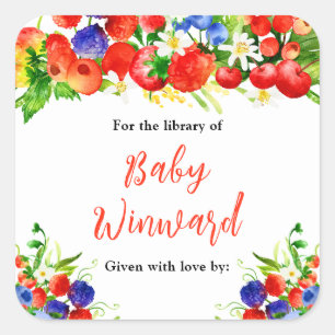 Zomer Mixed Berries Baby Shower Ex-Libris Vierkante Sticker