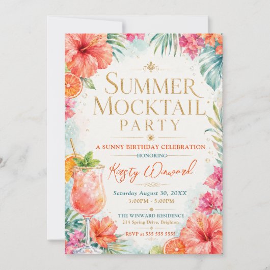 Zomer Mocktail Feest Verjaardagsfeest Kaart (Voorkant)