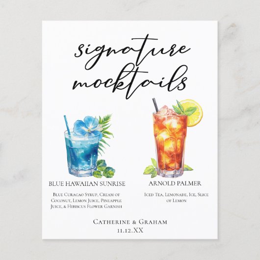 Zomer Mocktails Blauw Hawaïaans Arnold Palmer Menu (Voorkant)