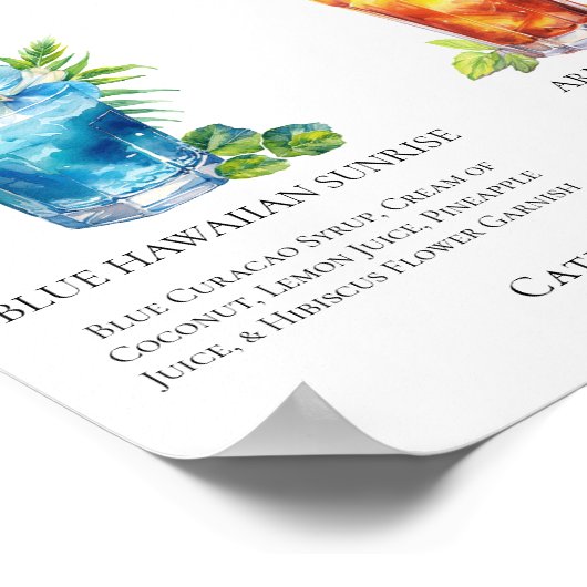 Zomer Mocktails Blauw Hawaïaans Arnold Palmer Menu Poster (Hoek)
