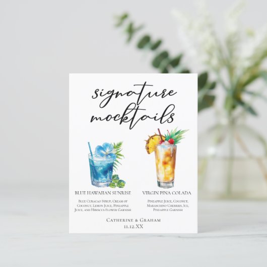 Zomer Mocktails Blauw Hawaiiaanse Piña Colada Menu (Staand voorkant)