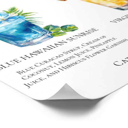 Zomer Mocktails Blauw Hawaiiaanse Piña Colada Menu Poster (Hoek)