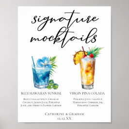 Zomer Mocktails Blauw Hawaiiaanse Piña Colada Menu Poster