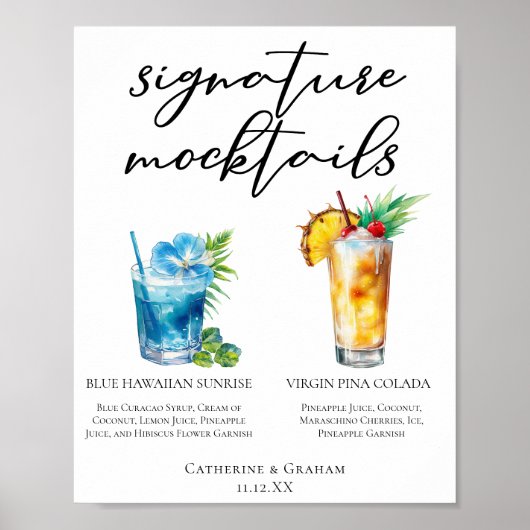 Zomer Mocktails Blauw Hawaiiaanse Piña Colada Menu Poster (Voorkant)