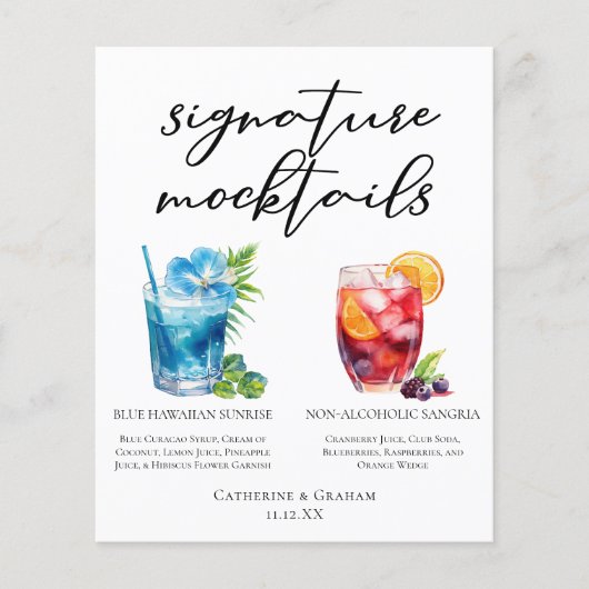 Zomer Mocktails Blauw Hawaiiaanse Sangria Menu (Voorkant)