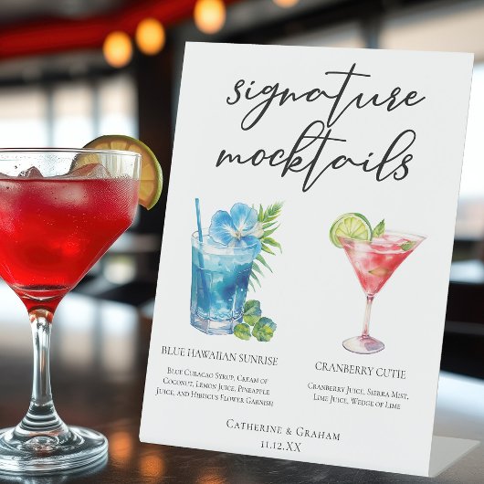 Zomer Mocktails Blauwe Hawaiaanse Cranberry Cutie Reclamebord Met Voetstuk