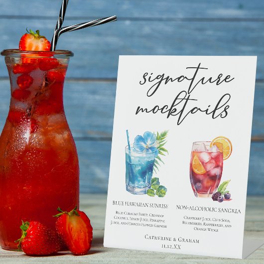 Zomer Mocktails Blauwe Hawaiiaanse Sangria Reclamebord Met Voetstuk