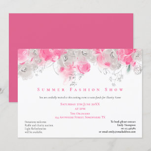 Zomer Mode Show Evenement Bloemen Roze Grijs Kaart
