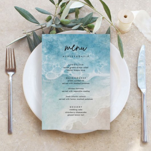Zomer Modern Strand Bruiloft Menu Kaarten