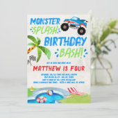 Zomer Monster Vrachtwagen Verjaardagsfeestuitnodig Kaart (Staand voorkant)