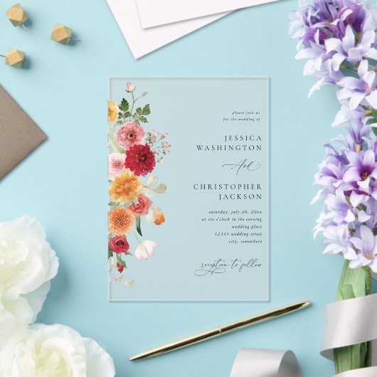 Zomer Multi Kleur Bloemen Acryl Uitnodigingen (Insitu (Huwelijk))