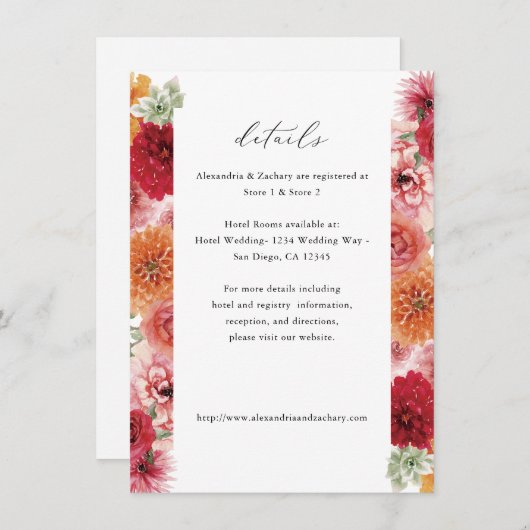 Zomer Multi Kleur Bloemen Details Informatiekaartje (Voorkant / Achterkant)