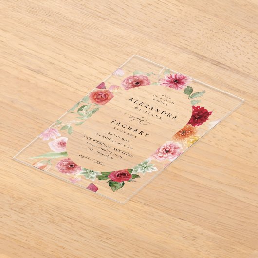 Zomer Multi Kleur Bloemen Huwelijk 2 Acryl Uitnodigingen (Laagn)