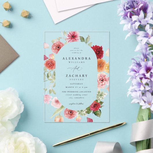 Zomer Multi Kleur Bloemen Huwelijk 2 Acryl Uitnodigingen (Insitu (Huwelijk))