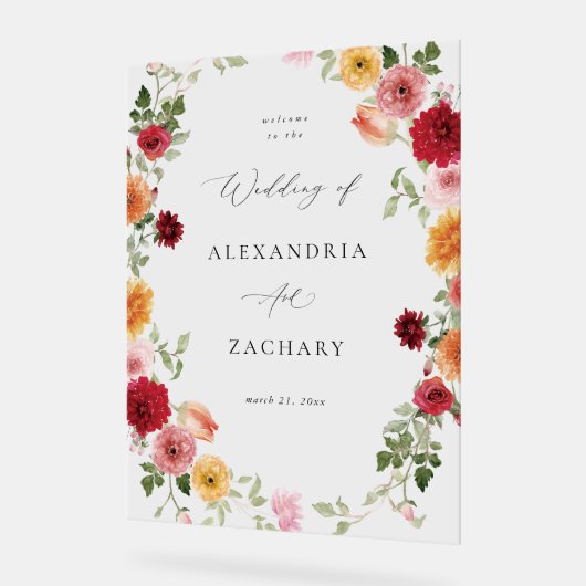 Zomer Multi Kleur Bloemen Huwelijk Welkom Acryl Bord (Hoek)
