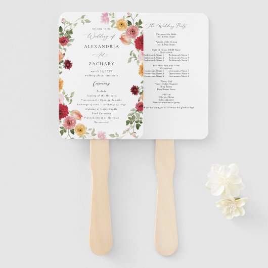 Zomer Multi Kleur Bloemen Trouwprogramma 2 Handwaaier (Voorkant en achterkant)