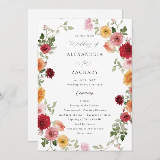 Zomer Multi Kleur Bloemen Trouwprogramma 2 Kaart (Voorkant / Achterkant)