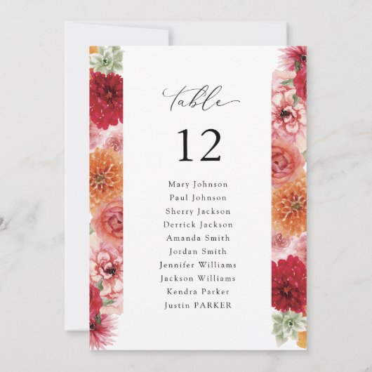 Zomer Multi Kleur Vloer Tafel Nummer Zitting Grafi Kaart (Achterkant)