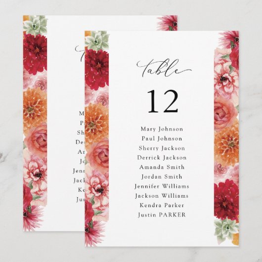 Zomer Multi Kleur Vloer Tafel Nummer Zitting Grafi Kaart (Voorkant / Achterkant)