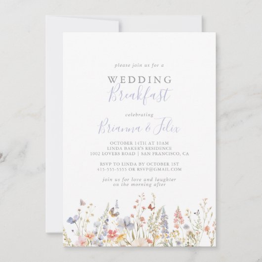 Zomer Multicolor Wildflower bruiloft ontbijt Kaart (Voorkant)