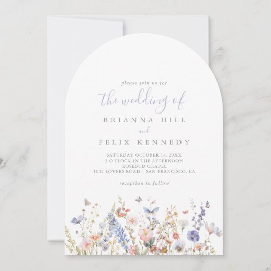 Zomer Multicolor Wildflower De bruiloft van Kaart (Voorkant)
