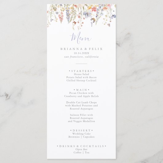 Zomer Multicolor Wildflower Diner Menu (Voorkant)