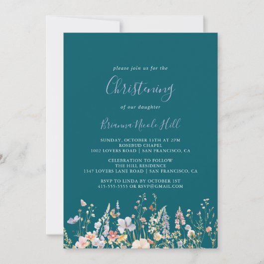 Zomer Multicolor Wildflower Green Christening Kaart (Voorkant)